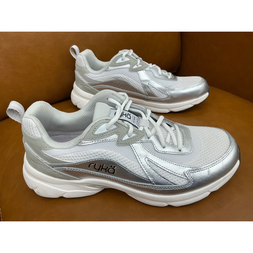 Ryka Skyrise Walking Sneaker Womens 9.5W Silver Metallic Water Repel Z1298